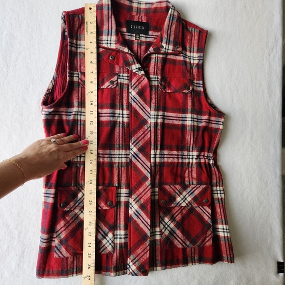 Blu Pepper Red Plaid Vest Full Zip Embroidered Sleeveless Southwestern Large - Picture 16 of 16